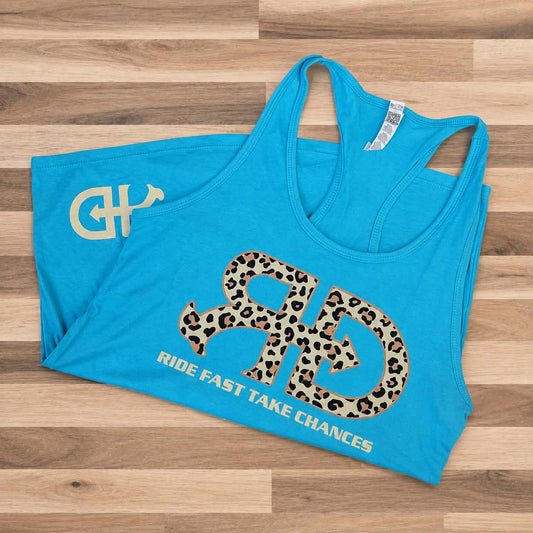 Rocket Donkey Teal Cheetah Cotton Tank Top