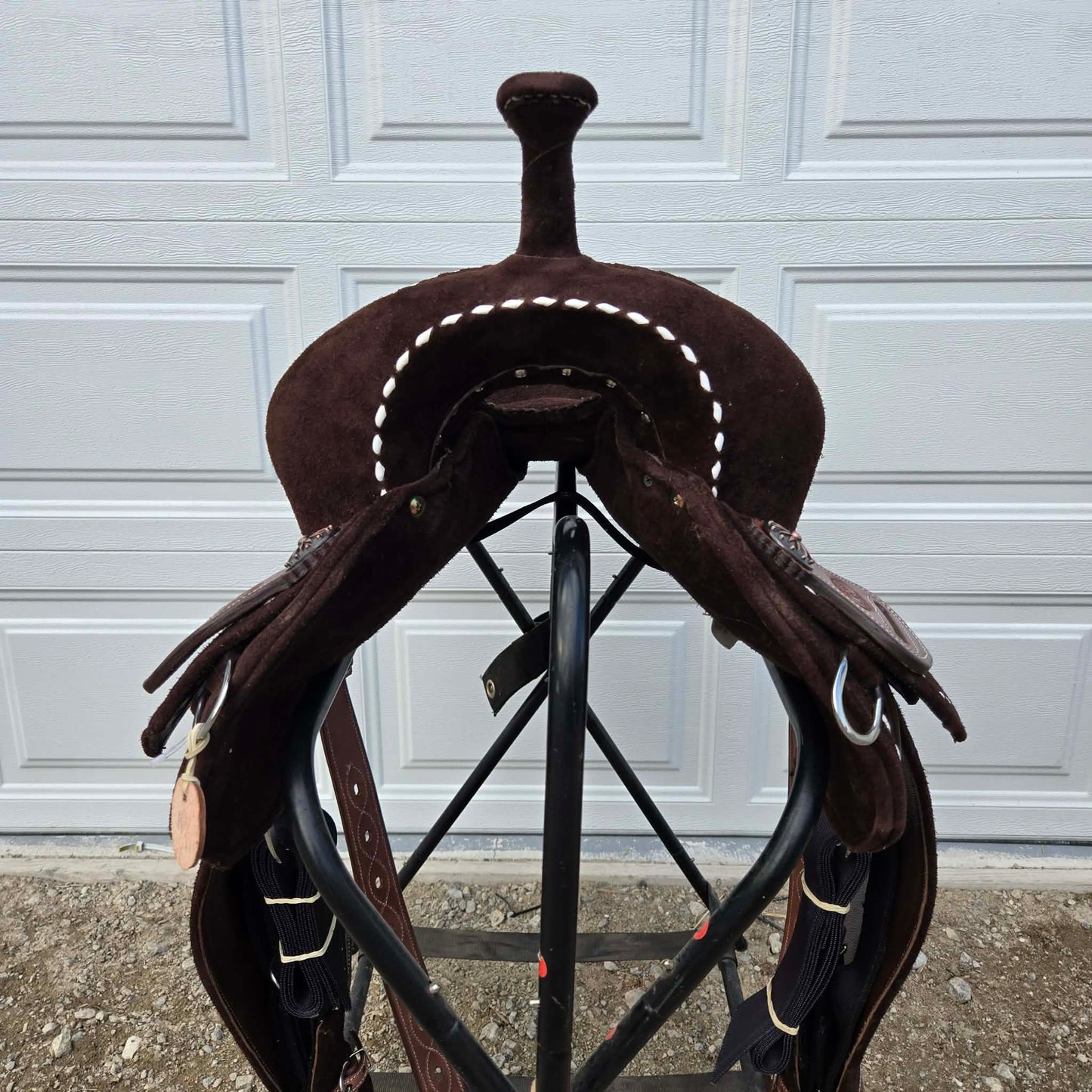 14.5" Tomahawk  Brown Suede Lightweight Buckstitch Barrel Saddle