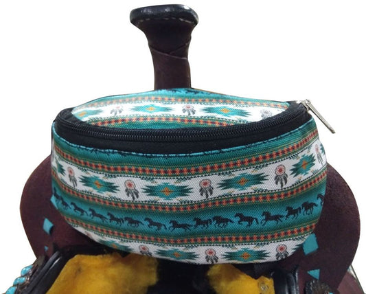 Showman Teal Southwest Horse Design Print Insulated Nylon Saddle Pouch