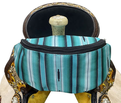 Showman Teal Striped Southwest Print Insulated Nylon Saddle Pouch