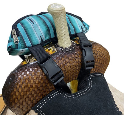 Showman Teal Striped Southwest Print Insulated Nylon Saddle Pouch