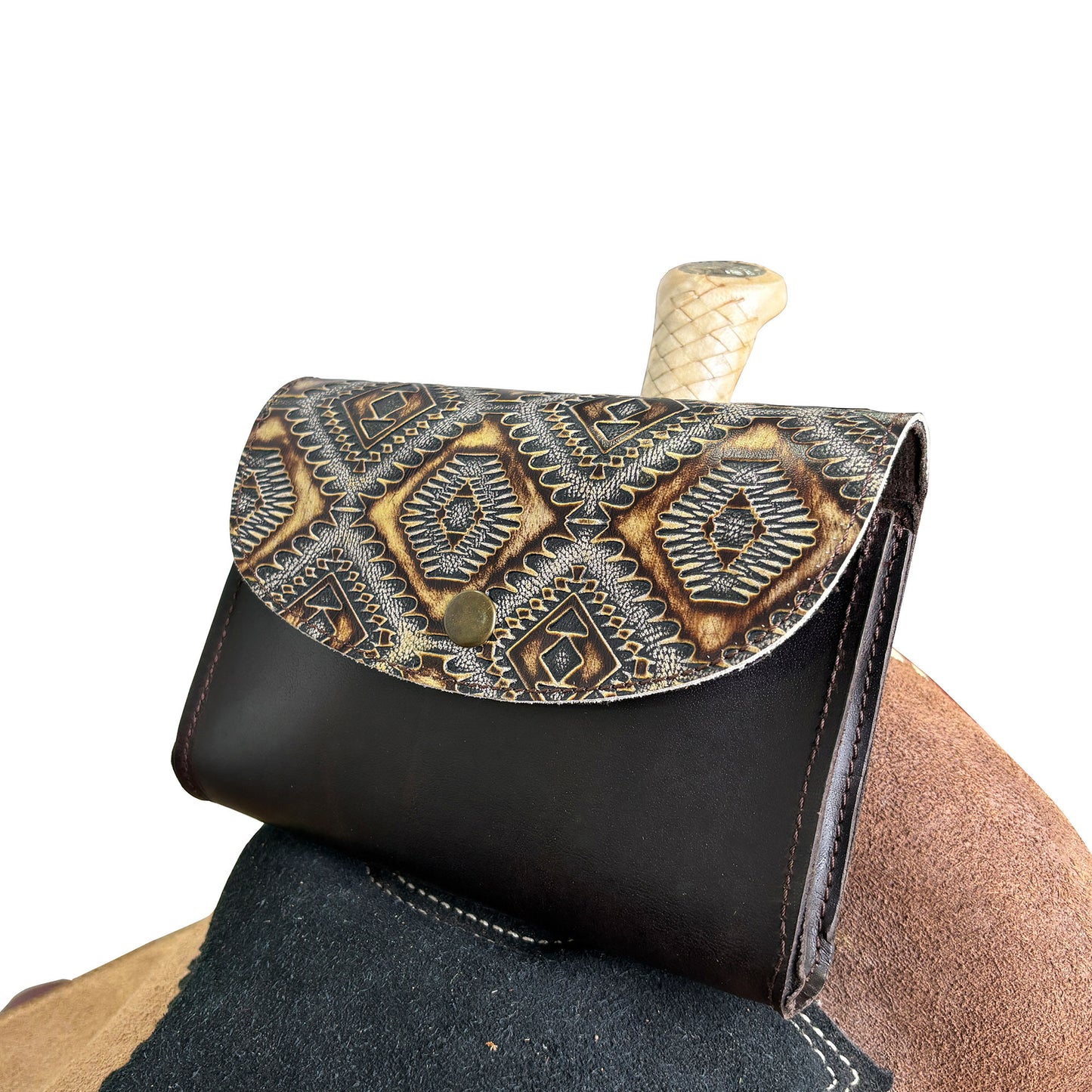 Showman Cowboy Carving Leather Pommel Pouch