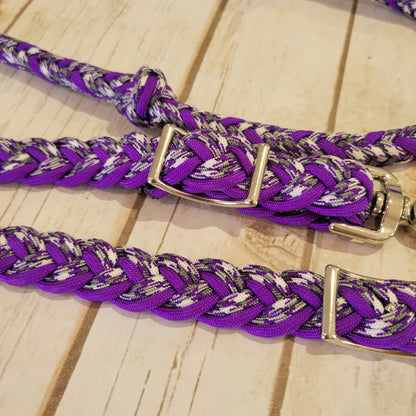 Purple Confetti Braided Barrel Rein