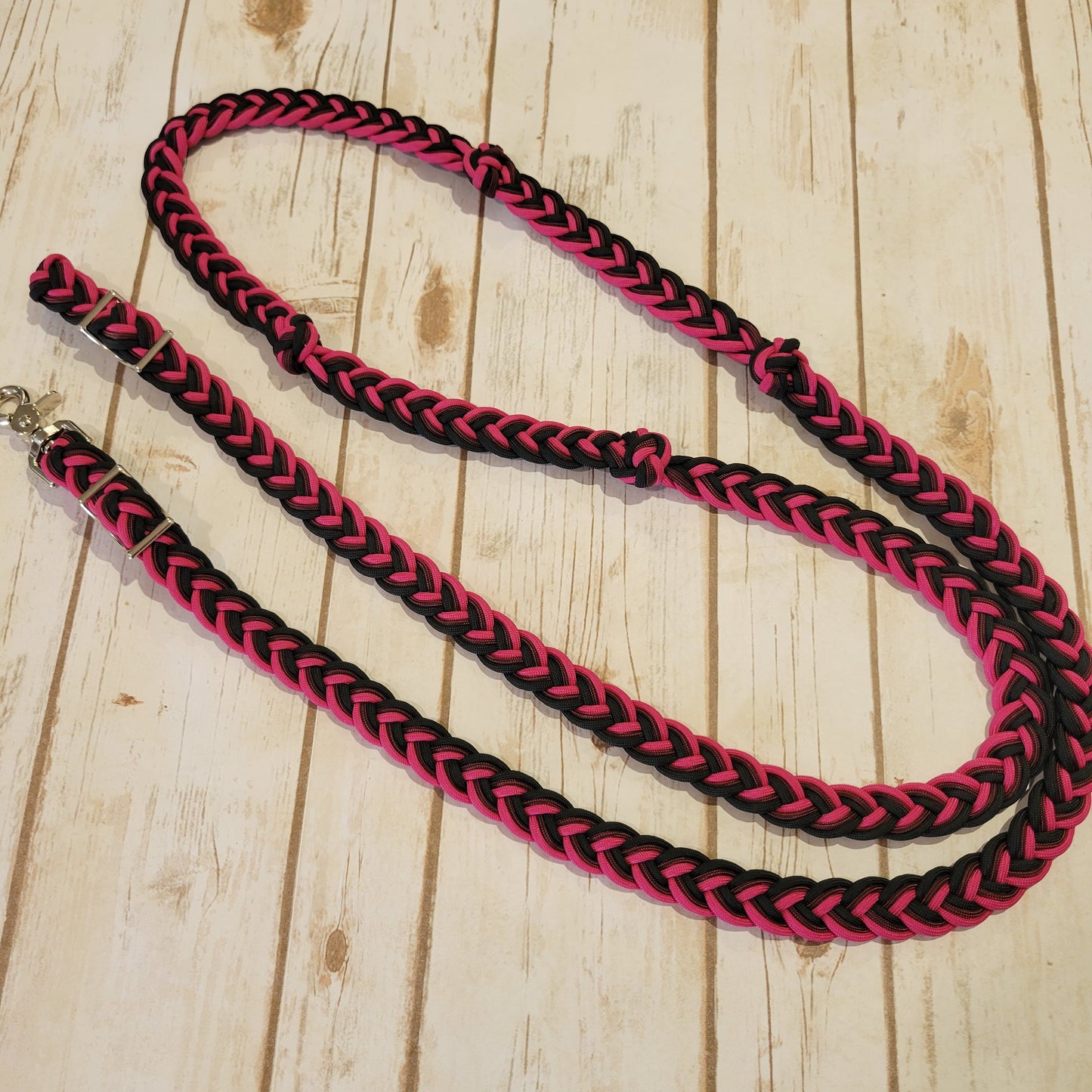 Fuschia & Black Braided Barrel Rein