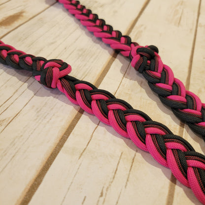 Fuschia & Black Braided Barrel Rein