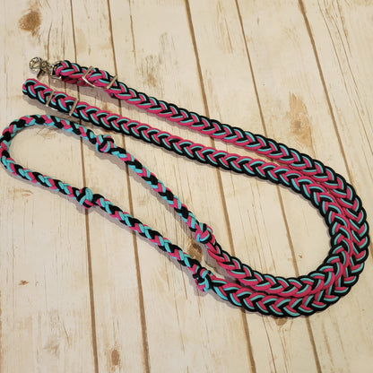 Black/Turquoise/Fuchsia Braided Barrel Rein