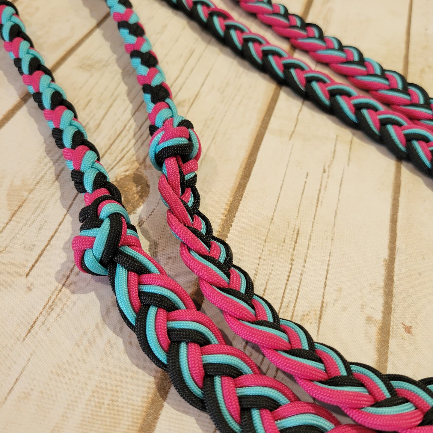 Black/Turquoise/Fuchsia Braided Barrel Rein