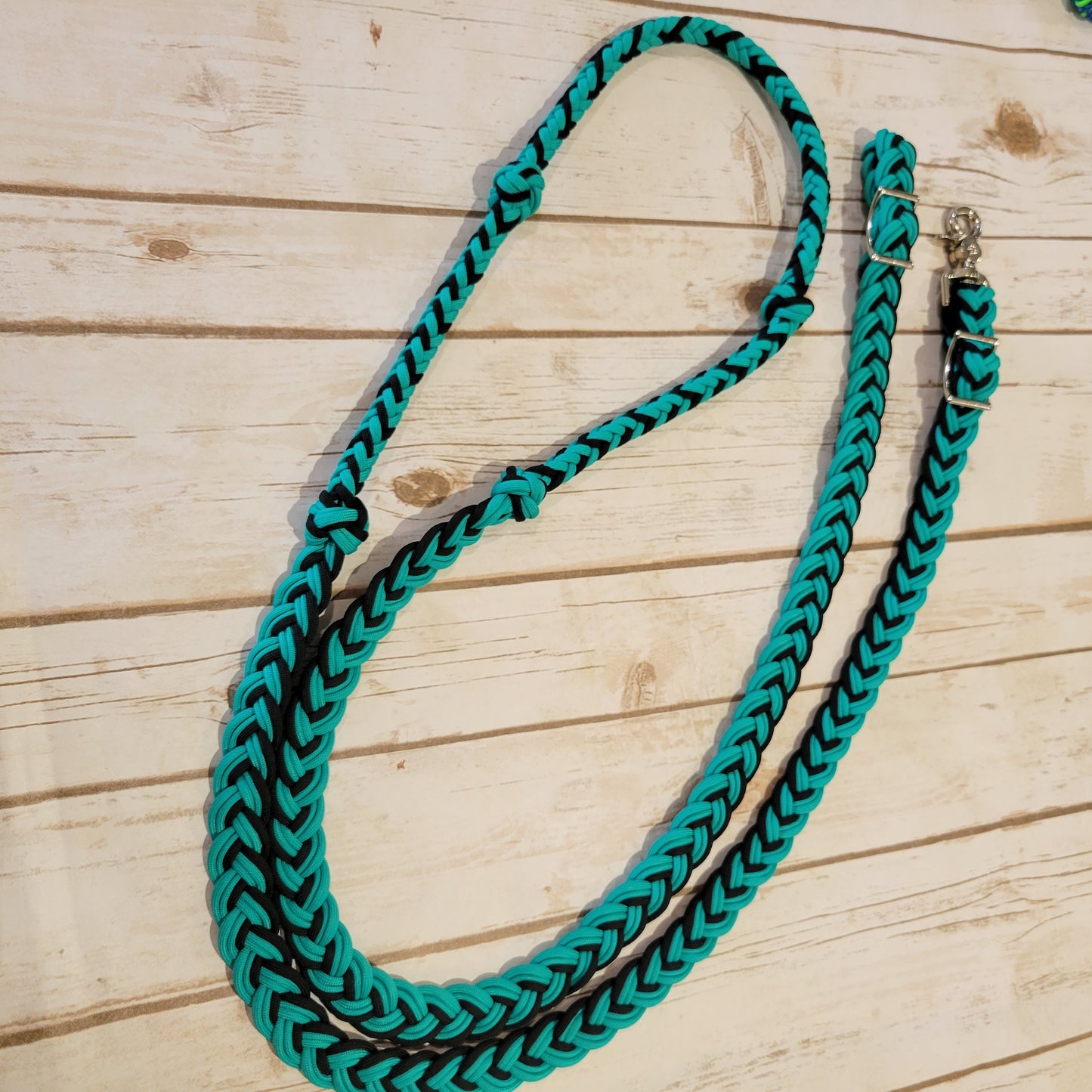 Black/Turquoise Braided Barrel Rein