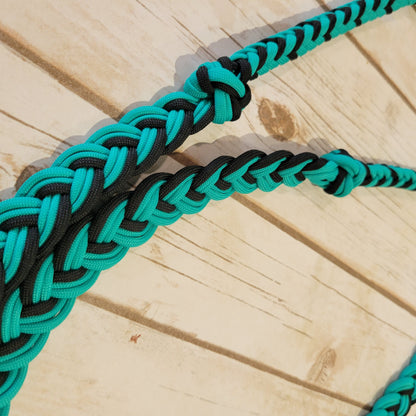 Black/Turquoise Braided Barrel Rein