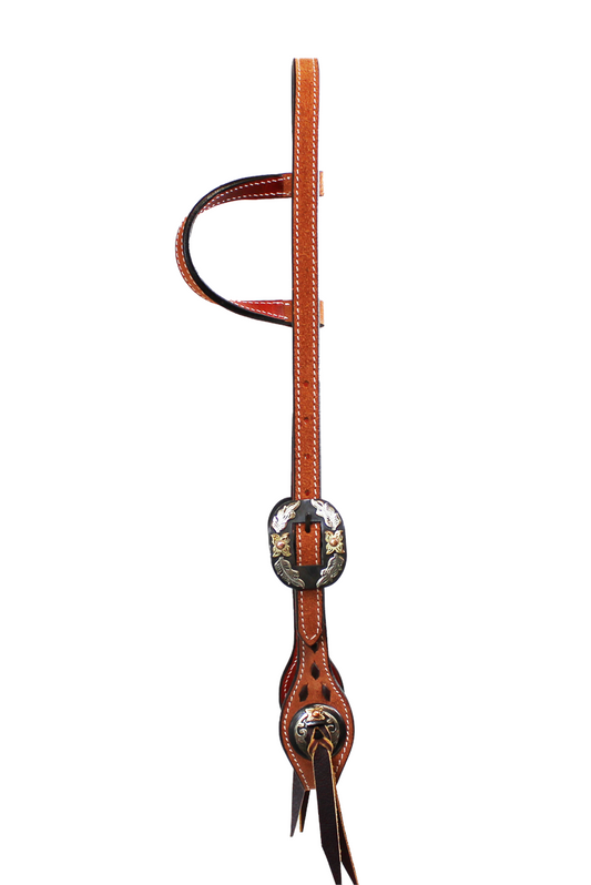 Roughout Buckstitched One Ear Headstall with Floral Buckles