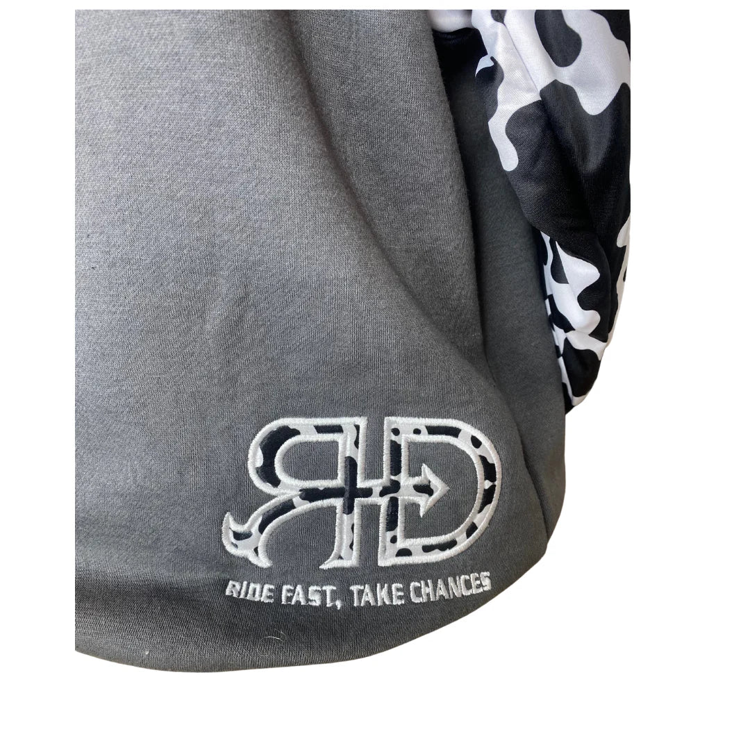 Rocket Donkey Hoodie Dark Grey Cow Print