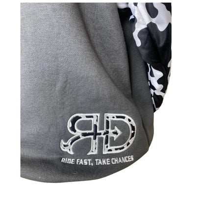 Rocket Donkey Hoodie Dark Grey Cow Print