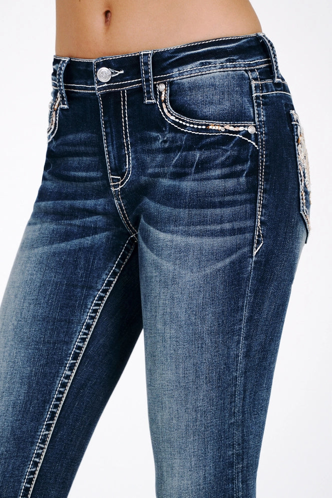 Grace In LA Steer Paisley Aztec Mid-Rise Boot Cut 34"