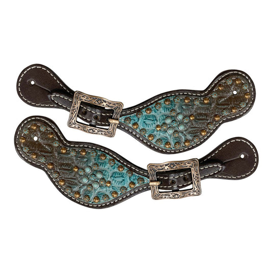 Showman Ladies Turquoise Gator Spur Straps