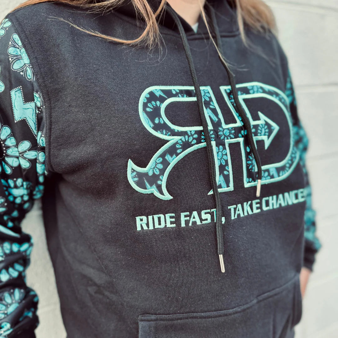 Rocket Donkey Hoodie Black Turquoise