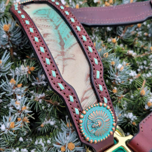 Mint Feather Inlaid Noseband on Emerald Halter