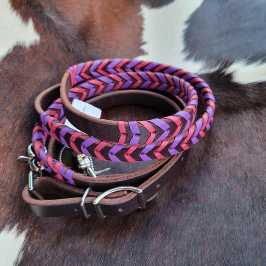 Chocolate Pink/Purple Laced Barrel Reins