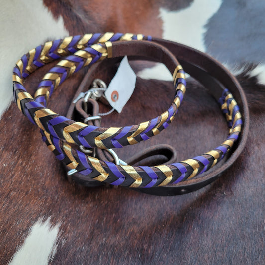 Chocolate Purple/Gold Laced Barrel Reins