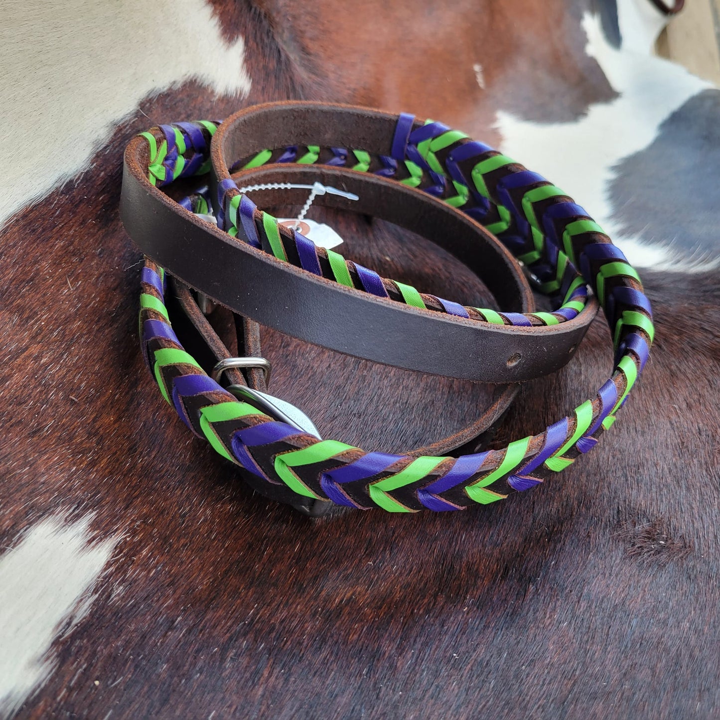 Chocolate Purple/Lime Laced Barrel Rein