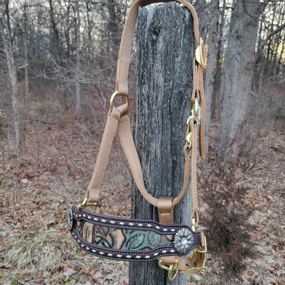 Floral Mocha Turquoise Croc Inlaid Noseband on Halter