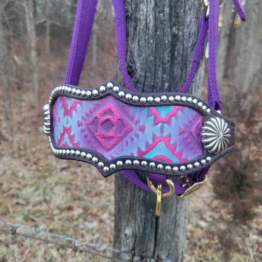 Aztec Rio Metallic Hot Pink Studded Noseband on Halter