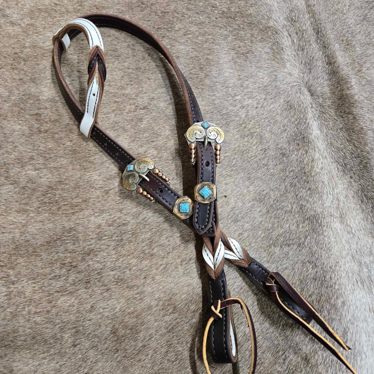 White & Chocolate Twisted One Ear Headstall