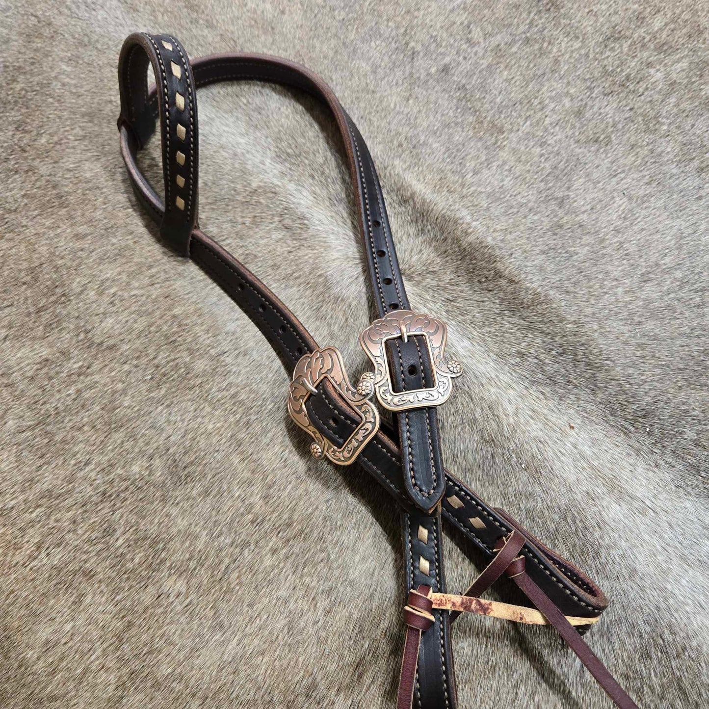 Rose Gold Buckstitched Short Cheek One Ear Headstall