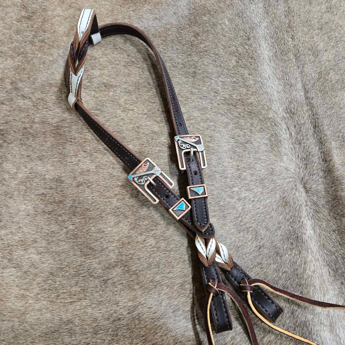 White & Chocolate Twisted One Ear Headstall