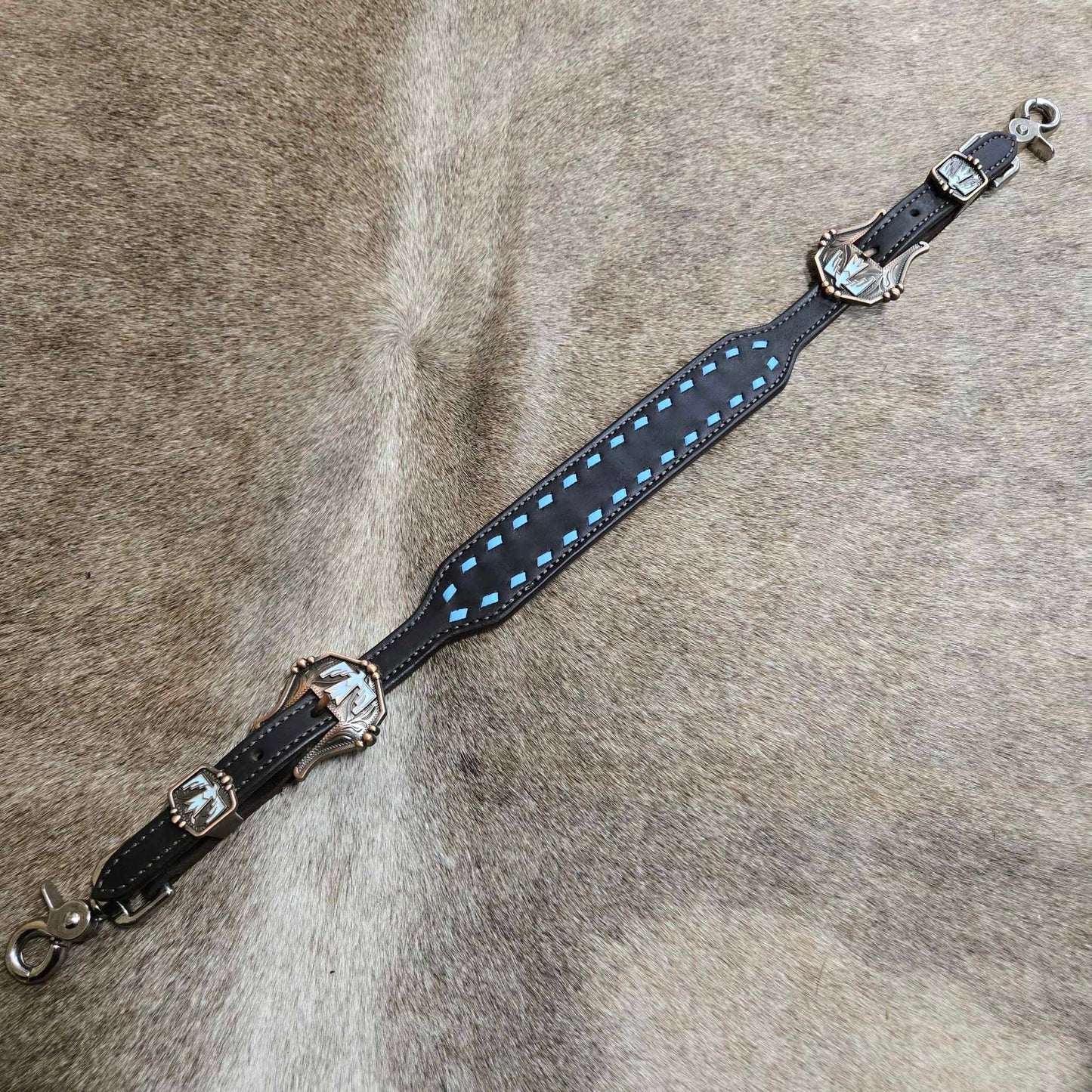 Sky Blue Buckstitched Wide Wither Strap