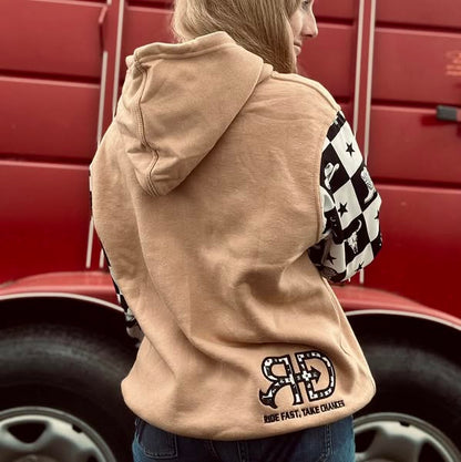 Rocket Donkey Hoodie Tan Checkered