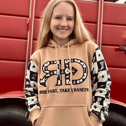 Rocket Donkey Hoodie Tan Checkered