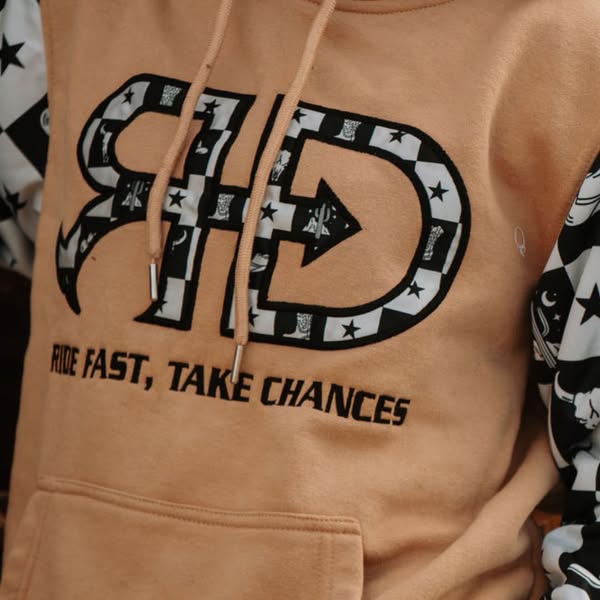 Rocket Donkey Hoodie Tan Checkered