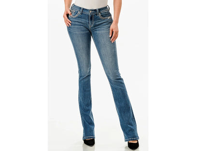 Grace In LA Aztec Embroidery Mid-Rise Boot Cut 34"