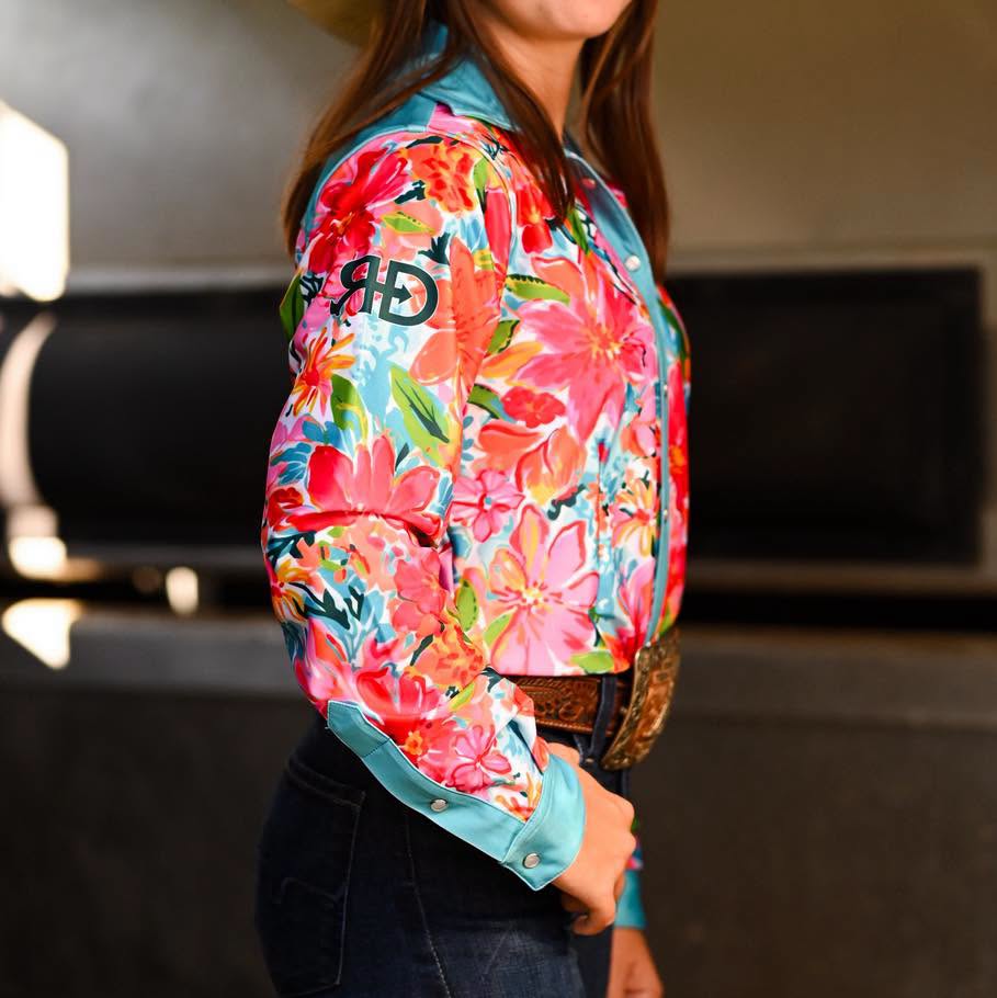 Rocket Donkey Teal Floral Rodeo Shirt