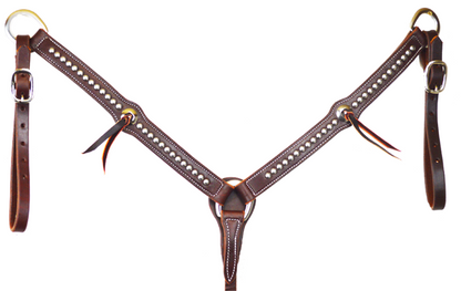 Heavy Oiled 1-1/4" Large Dot Breast Collar with Concho