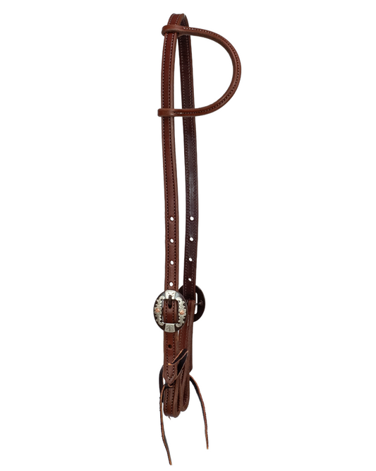 Doubled and Stitched One Ear Headstall with Antique Floral Buckles