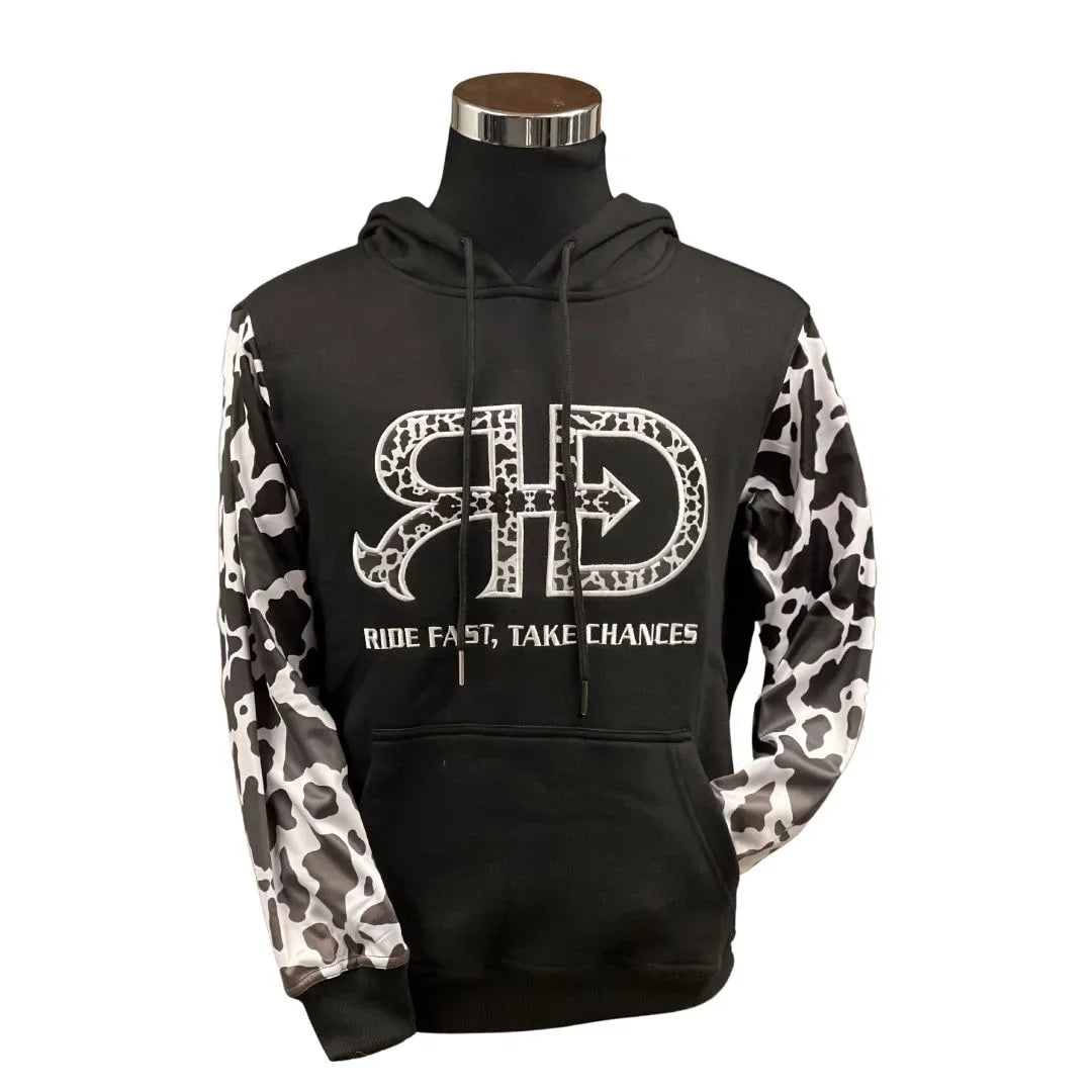 Rocket Donkey Hoodie Black Cow Print