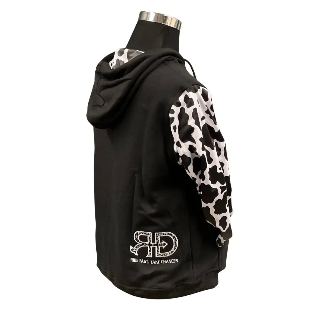 Rocket Donkey Hoodie Black Cow Print