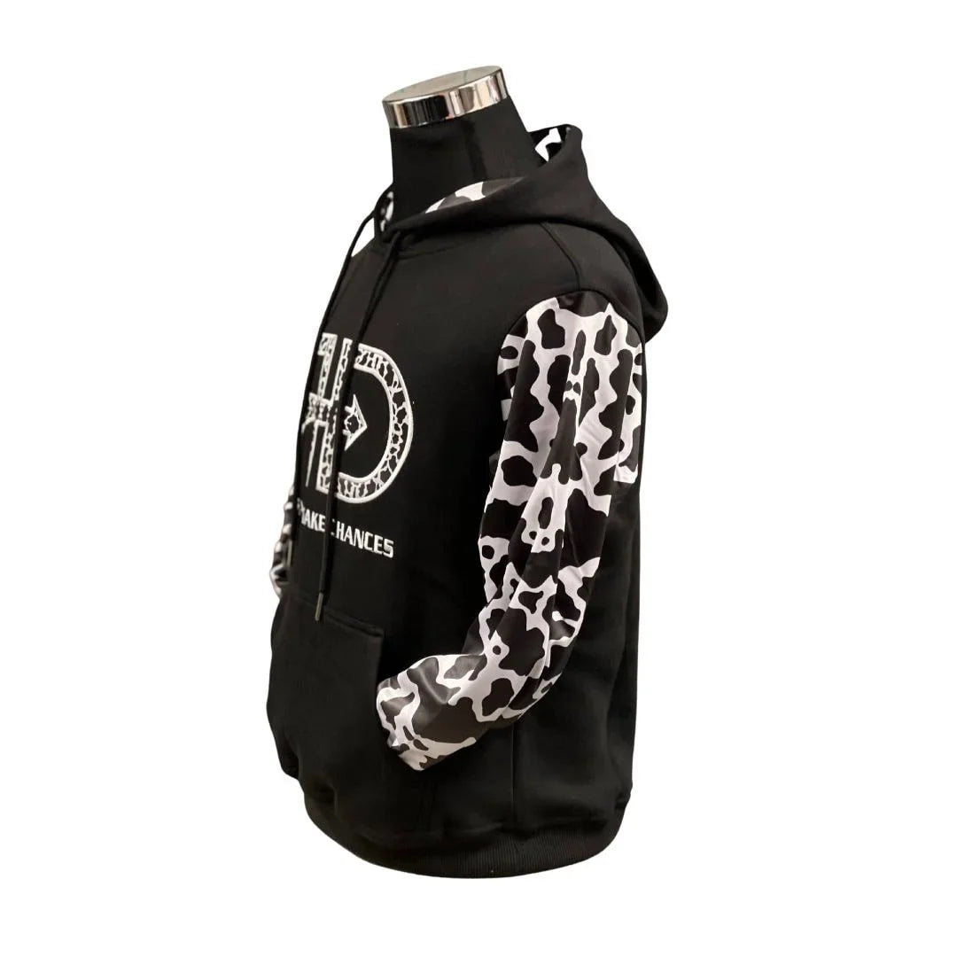 Rocket Donkey Hoodie Black Cow Print