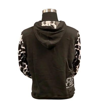 Rocket Donkey Hoodie Black Cow Print