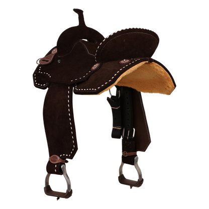14.5" Tomahawk  Brown Suede Lightweight Buckstitch Barrel Saddle