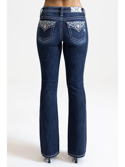 Miss Me 34" Aztec Embroidered Mid-Rise Boot Cut Jeans
