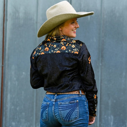 Rocket Donkey Velvet Orange Floral Rodeo Shirt