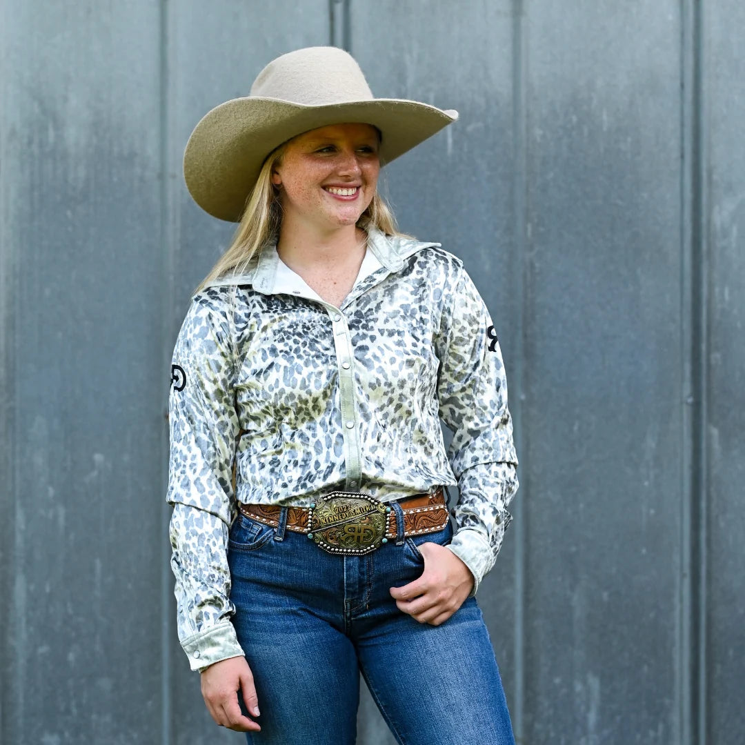 Rocket Donkey Velvet Snow Leopard Rodeo Shirt