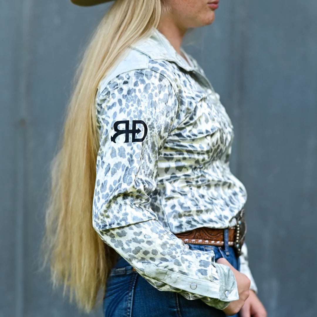 Rocket Donkey Velvet Snow Leopard Rodeo Shirt