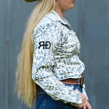 Rocket Donkey Velvet Snow Leopard Rodeo Shirt