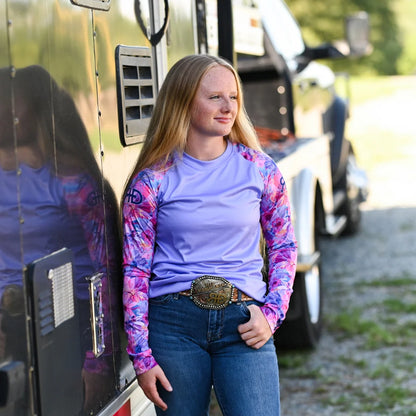 Rocket Donkey Purple Floral Long Sleeve Compression Shirt