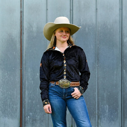 Rocket Donkey Velvet Orange Floral Rodeo Shirt