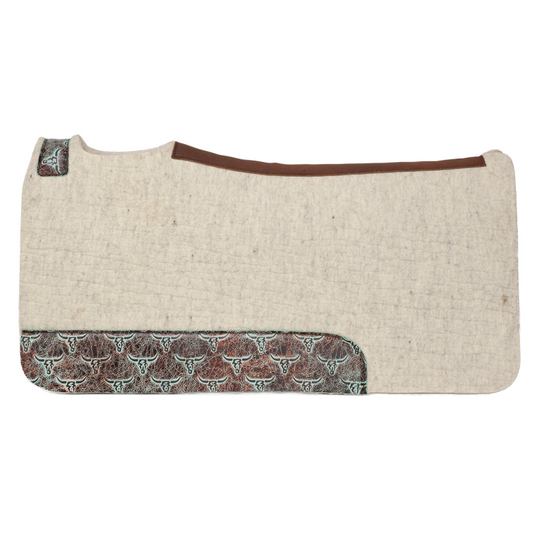 Wool Felt Blend Contoured Pad w/ Turquoise Steer Head Wear Leathers