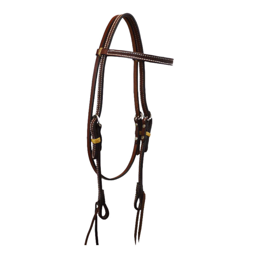 Double Buckle Tooled Browband Headstall With Buckle Ends